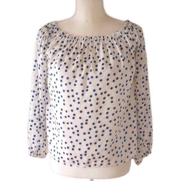 Lilly Pulitzer Lou Lou Off Shoulder Top Blouse Small White Blue Polka Dot Coast - Picture 3 of 9